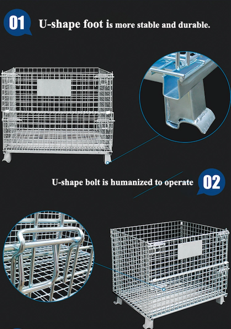 European Wire Mesh Container Stacking Lockable Wire Basket Metal Storage Cage for Warehouse