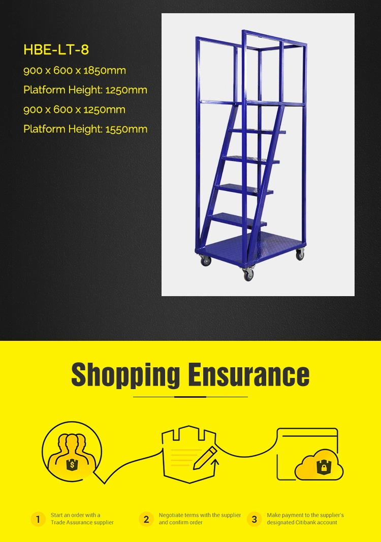 Supermarket Foldable Adjustable Metal Movable Step Ladder Cart