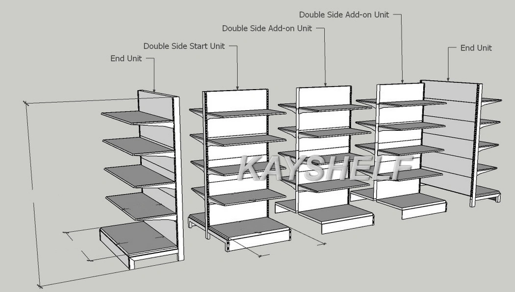 Grocery Store Fixtures Double Sided Retail Display Metal Island Shelving Supermarket Gondola Shelf