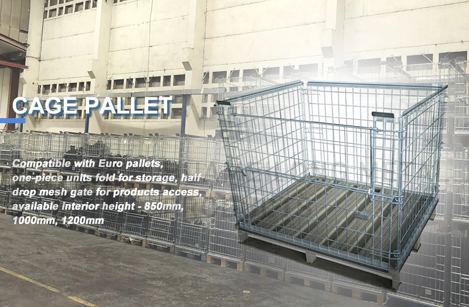 Stackable Collapsible Folding Storage Metal Steel Wire Mesh Pallet Cage for Sale