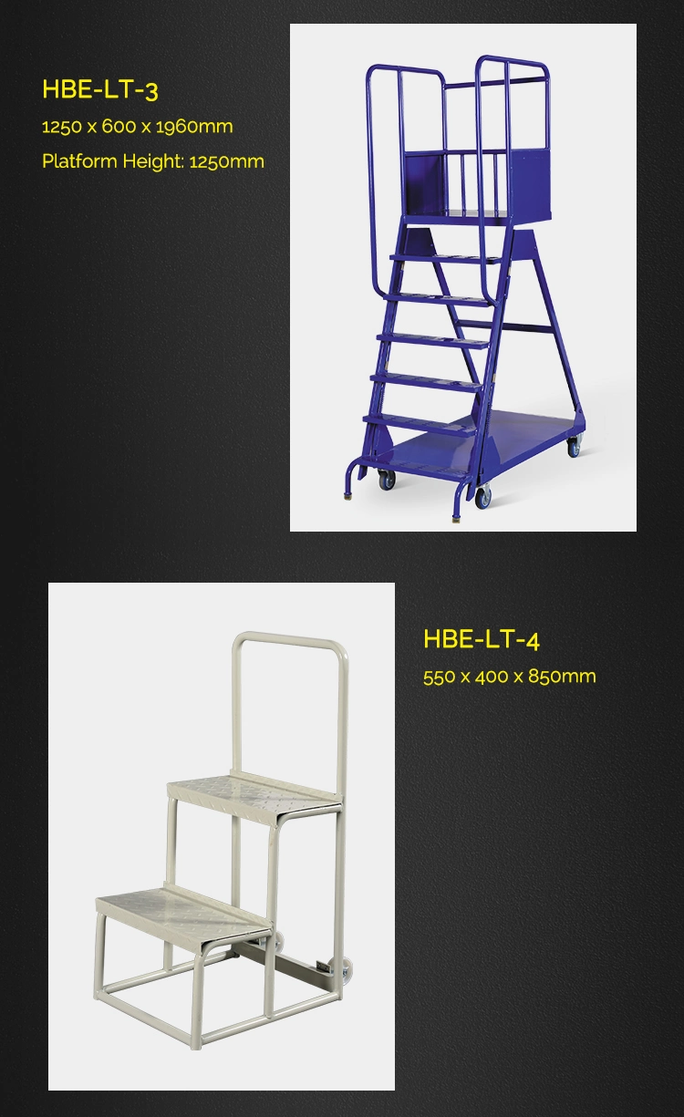 Supermarket Foldable Adjustable Metal Movable Step Ladder Cart