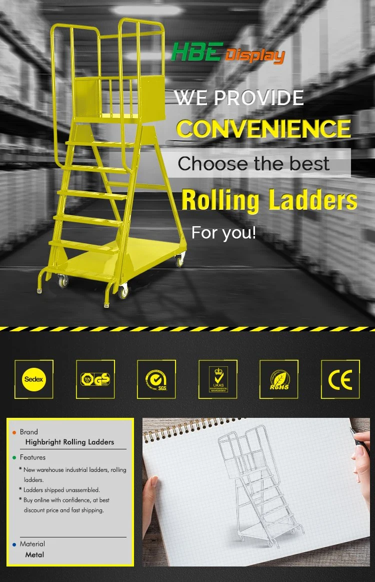 Supermarket Movable Steel Warehouse Step Ladder Cart