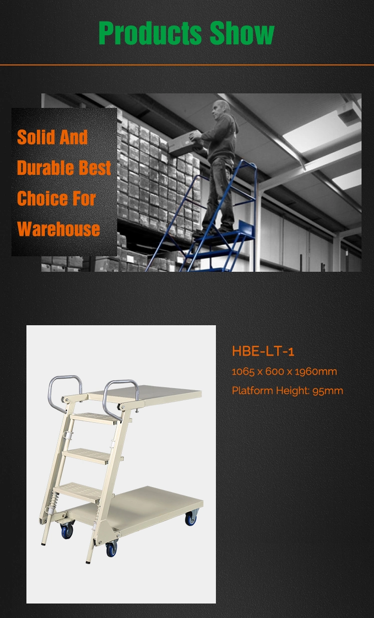 Warehouse Step Four Wheel Metal Flat Ladder Cart