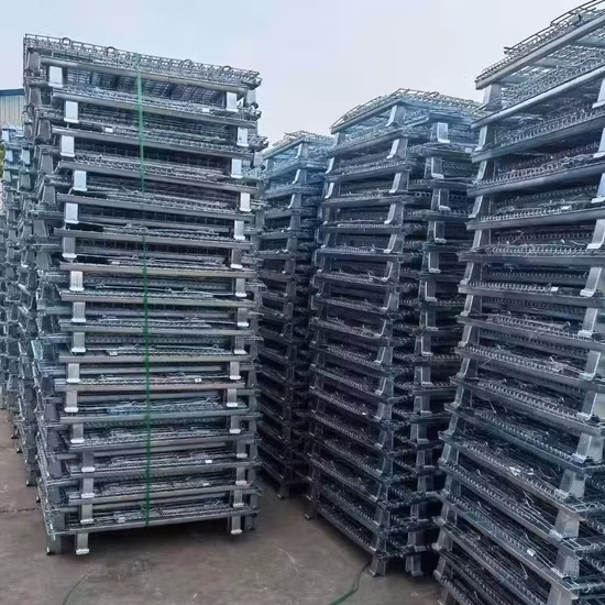 European Wire Mesh Container Stacking Lockable Wire Basket Metal Storage Cage for Warehouse