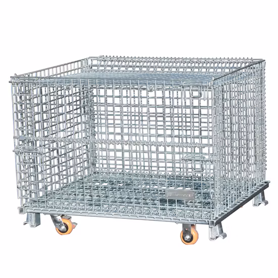 Folding and Rolling Storage Basket Locking Storage Cage Steel Mesh Cage