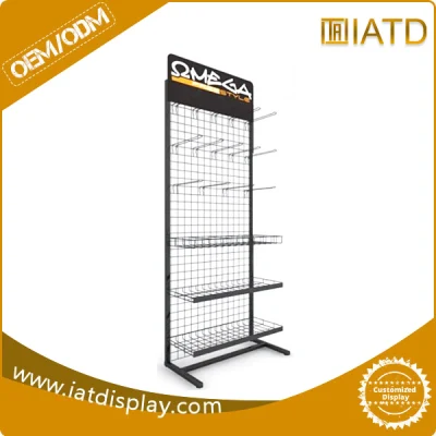 Customized Logo Metal Wire Pegboard Floor Shelf Stand Tools Exhibition Display Rack