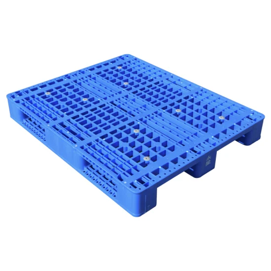 Hot Sale 3/Three Runner/Skids Cheap Blue HDPE Durable Steel Reinforced Rackable and Stackable Vented Single Face Grid Euro Plastic Pallet for Warehouse Rack