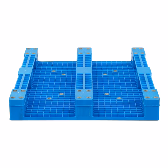 Hot Sale 3/Three Runner/Skids Cheap Blue HDPE Durable Steel Reinforced Rackable and Stackable Vented Single Face Grid Euro Plastic Pallet for Warehouse Rack