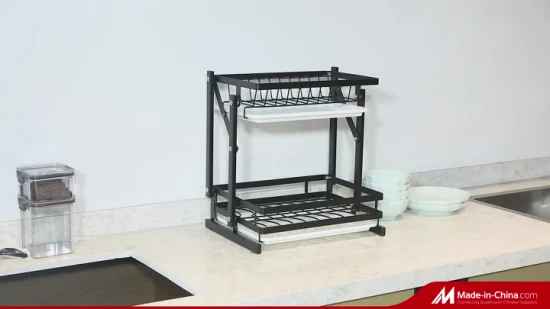 Factory Direct Sale 2 Tier Home Kitchen Shelf Kitchen Fold Two Stacking Countertop Dish Rack