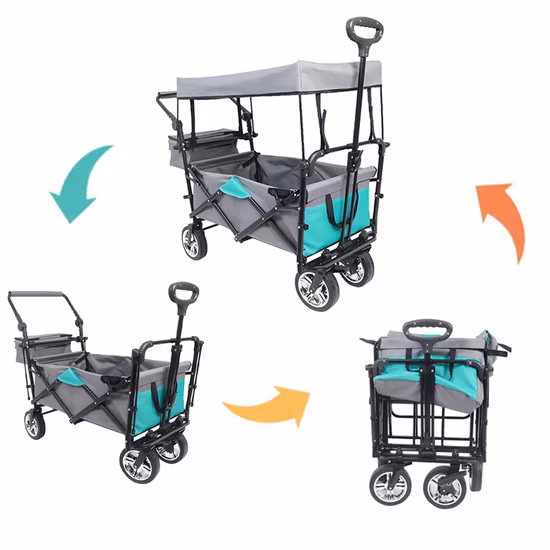 Folding Camping Wagon Garden Cart Shopping Loading Sturdy Steel Frame Beach Trolley Wagon Collapsible Handtruck